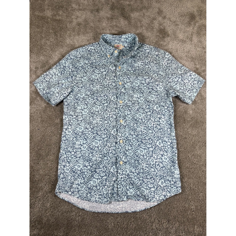 Faherty Brand Mens Small Blue Tropical Batik Print Hemp Lyocell SS Button Down